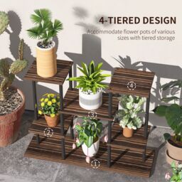 OUTSUNNY 4 Tiered Indoor Plant Stand Display Rack, Carbonised Finish in Brown - thumbnail 4