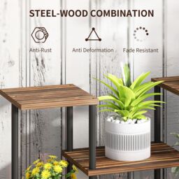 OUTSUNNY 4 Tiered Indoor Plant Stand Display Rack, Carbonised Finish in Brown - thumbnail 5