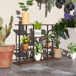 OUTSUNNY 4 Tiered Indoor Plant Stand Display Rack, Carbonised Finish in Brown - thumbnail 1