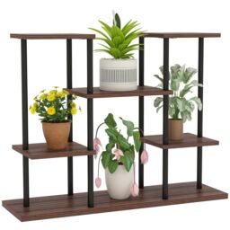 OUTSUNNY 4 Tiered Indoor Plant Stand Display Rack, Carbonised Finish in Brown - thumbnail 2