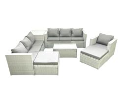 Fimous Wicker PE Rattan Sofa Garden Furniture Set with Armchair Oblong Coffee Table 2 Big Footstools Side Table Light Grey Mixed - thumbnail 1