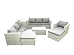 Fimous Wicker PE Rattan Sofa Garden Furniture Set with Armchair Oblong Coffee Table 2 Big Footstools Side Table Light Grey Mixed - thumbnail 2