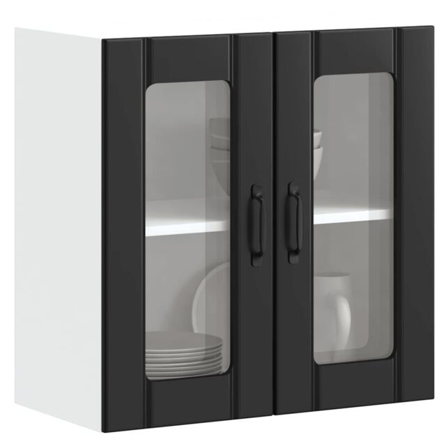 Berkfield Home Kitchen Wall Cabinet with Glass Door Lucca Black Engineered Wood - image 1