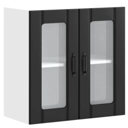 Berkfield Home Kitchen Wall Cabinet with Glass Door Lucca Black Engineered Wood - thumbnail 2