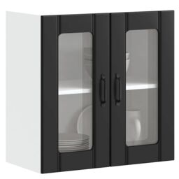 Berkfield Home Kitchen Wall Cabinet with Glass Door Lucca Black Engineered Wood - thumbnail 1