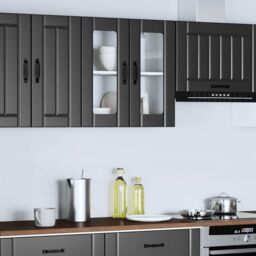 Berkfield Home Kitchen Wall Cabinet with Glass Door Lucca Black Engineered Wood - thumbnail 4
