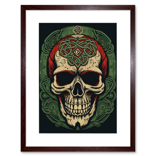 "Artery8 Wall Art Print Celtic Design Skull Old School USA Tattoo Ink Body Rockabilly Americana 50s Artwork Framed 9X7 Inch in Brown - Size: W7"" x H9""" - image 1