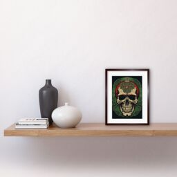 "Artery8 Wall Art Print Celtic Design Skull Old School USA Tattoo Ink Body Rockabilly Americana 50s Artwork Framed 9X7 Inch in Brown - Size: W7"" x H9""" - thumbnail 2