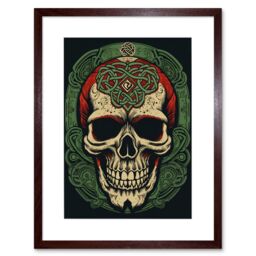 "Artery8 Wall Art Print Celtic Design Skull Old School USA Tattoo Ink Body Rockabilly Americana 50s Artwork Framed 9X7 Inch in Brown - Size: W7"" x H9""" - thumbnail 1