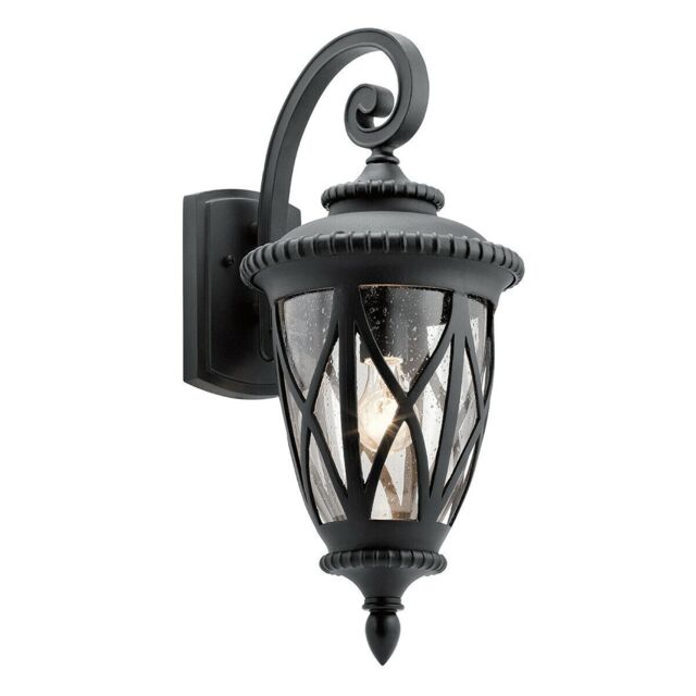Loops Outdoor IP44 1 Bulb Wall Light Lantern Textured Black LED E27 60W d01590