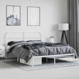 Berkfield Home Metal Bed Frame with Headboard White 180x200 cm Super King - thumbnail 4