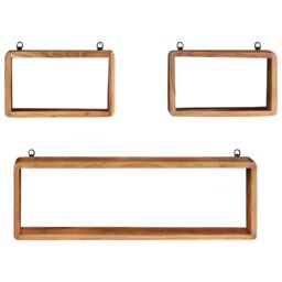 Berkfield Home 3 Piece Wall Cube Shelf Set Soild Acacia Wood in Brown - thumbnail 2