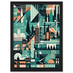 Artery8 Modern Abstract Geometric Dundee Cityscape Design Artwork Framed Wall Art Print A4 in Black - thumbnail 1