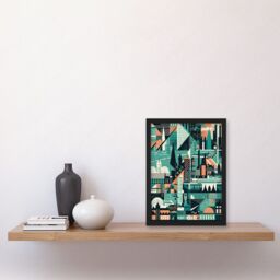 Artery8 Modern Abstract Geometric Dundee Cityscape Design Artwork Framed Wall Art Print A4 in Black - thumbnail 2