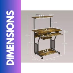 FURNOS Industrial Rolling Computer Desk With Keyboard Tray & Shelves in Brown - thumbnail 4