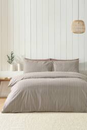 Catherine Lansfield Brushed Stripe 100% Cotton Duvet Cover Set in Chocolate - Size: Super King - thumbnail 2