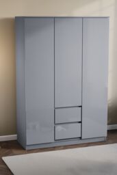 Home Discount Vida Designs Glinton 3 Door 2 Drawer High Gloss Wardrobe Storage Bedroom Furniture in Grey - thumbnail 1