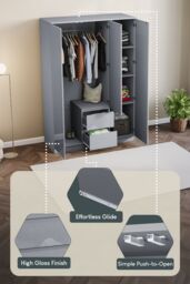 Home Discount Vida Designs Glinton 3 Door 2 Drawer High Gloss Wardrobe Storage Bedroom Furniture in Grey - thumbnail 6