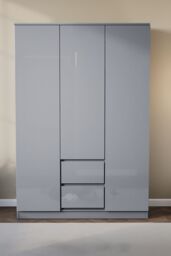 Home Discount Vida Designs Glinton 3 Door 2 Drawer High Gloss Wardrobe Storage Bedroom Furniture in Grey - thumbnail 3