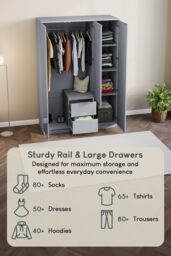 Home Discount Vida Designs Glinton 3 Door 2 Drawer High Gloss Wardrobe Storage Bedroom Furniture in Grey - thumbnail 5