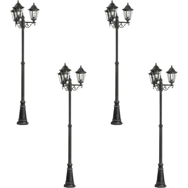 Loops 4 PACK IP44 Outdoor Bollard Light Black & Silver Patina Aluminium 60W E27 - image 1