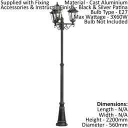 Loops 4 PACK IP44 Outdoor Bollard Light Black & Silver Patina Aluminium 60W E27 - thumbnail 2