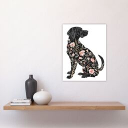 "Artery8 Dog Lover Black Labrador with Floral Pattern Fur Wall Art Print - Size: W12"" x H16""" - thumbnail 4