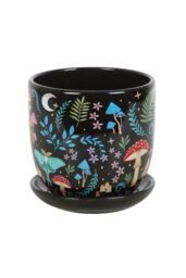 KDMD Dark Forest Print Ceramic Plant Pot with Saucer in Black - thumbnail 2
