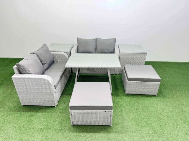 Fimous 6 Seater Outdoor Love Sofa Set Rattan Garden Furniture Set in Light Grey - image 1