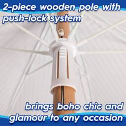 Harbour Housewares 1.4M Tassel Fringed Wooden Garden Parasol & Base Set with Carry Bag in Pink - thumbnail 3