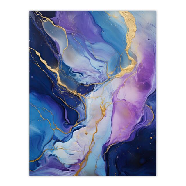 "Artery8 Purple Gold Blue Fluid Stone Crystal Abstract Artwork Painting Unframed Wall Art Print Poster Home Decor Premium - Size: W12"" x H16""" - image 1