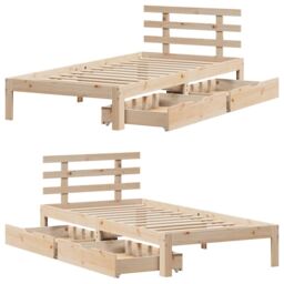 Berkfield Home Bed Frame with Drawers without Mattress 75x190 cm Small Single in Brown - thumbnail 9