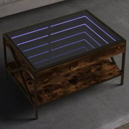 Berkfield Home Decorative Coffee Table with Infinity LED Smoked Oak 70x50x38 cm in Brown - Size: 70 x 50 x 38 cm - thumbnail 2
