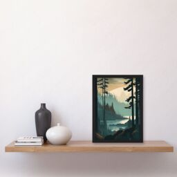 Artery8 Great Bear Rainforest Misty Sunrise Landscape Artwork Framed Wall Art Print A4 in Black - thumbnail 2