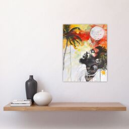 "Artery8 Jamaican Man Portrait Sunset Palm Tree Rastafari Wall Art Print in Red - Size: W24"" x H32""" - thumbnail 4