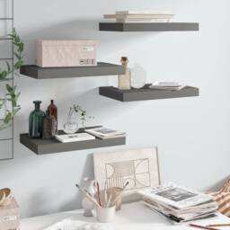 Berkfield Home Durable Floating Wall Shelves 4 pcs High Gloss Grey 40x23x3.8 cm MDF - thumbnail 2