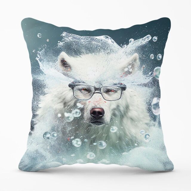 Warren Reed - Designer White Wolf With Glasses Splashart Outdoor Cushion - Size: 60 cm x 60 cm - image 1