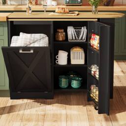BTM 360° rotating kitchen island with folding door & side shelves in Black - thumbnail 2