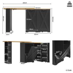 BTM 360° rotating kitchen island with folding door & side shelves in Black - thumbnail 7