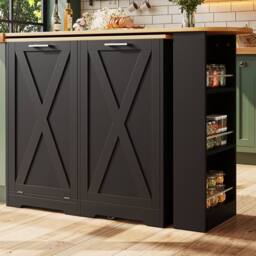 BTM 360° rotating kitchen island with folding door & side shelves in Black - thumbnail 5