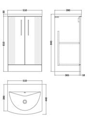 Balterley Floor Standing 2 Door Vanity Unit - Curved Basin 500mm, Satin Green - thumbnail 8