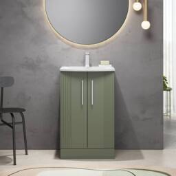Balterley Floor Standing 2 Door Vanity Unit - Curved Basin 500mm, Satin Green - thumbnail 2