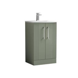 Balterley Floor Standing 2 Door Vanity Unit - Curved Basin 500mm, Satin Green - thumbnail 1