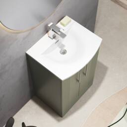 Balterley Floor Standing 2 Door Vanity Unit - Curved Basin 500mm, Satin Green - thumbnail 3
