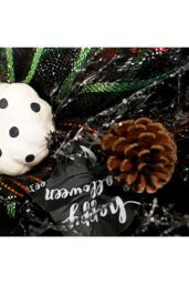 "Living and Home 40cm Halloween Wreath with Pumpkin, Bow & Pine Cones Rustic Vine Door Hanging with “Halloween"" Sign" - thumbnail 4