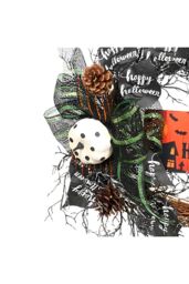 "Living and Home 40cm Halloween Wreath with Pumpkin, Bow & Pine Cones Rustic Vine Door Hanging with “Halloween"" Sign" - thumbnail 5
