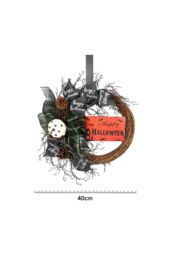 "Living and Home 40cm Halloween Wreath with Pumpkin, Bow & Pine Cones Rustic Vine Door Hanging with “Halloween"" Sign" - thumbnail 3