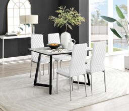 FurnitureboxUK Carson White Marble Effect Dining Table & 4 Milan Chrome Leg Chairs - thumbnail 1