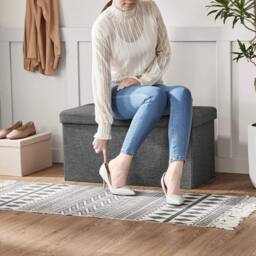 Dprodo Linen Storage Ottoman Folding Foot Rest Stool, 76cm x 38cm x 38cm in Dark Grey - Size: 76 cm x 38 cm x 38 cm - thumbnail 6