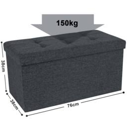 Dprodo Linen Storage Ottoman Folding Foot Rest Stool, 76cm x 38cm x 38cm in Dark Grey - Size: 76 cm x 38 cm x 38 cm - thumbnail 3